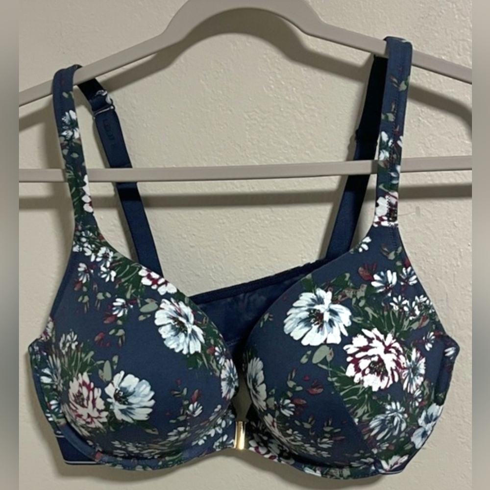 CACIQUE Navy Floral BRA boost/plunge SIZE 40DD underwire BRAND NEW front closure